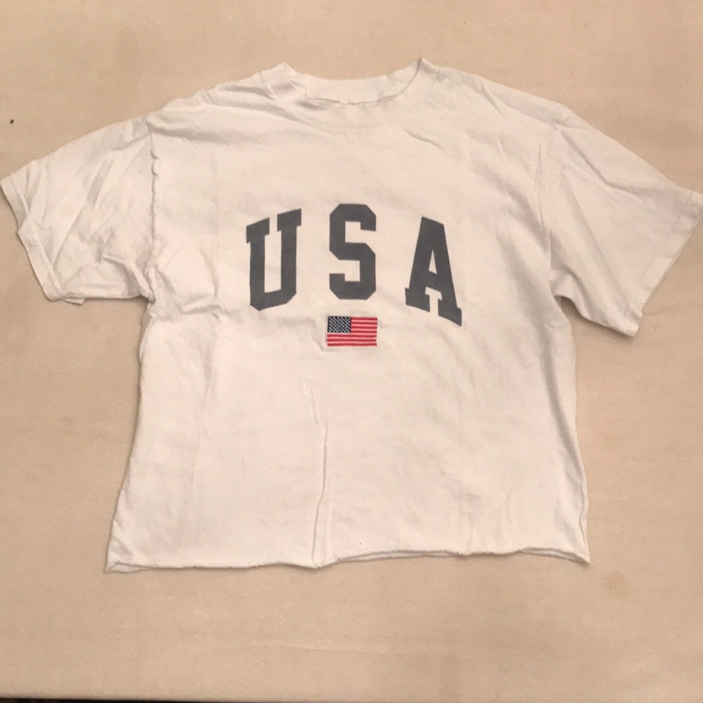 PacSun Cropped White USA Tee Shirt